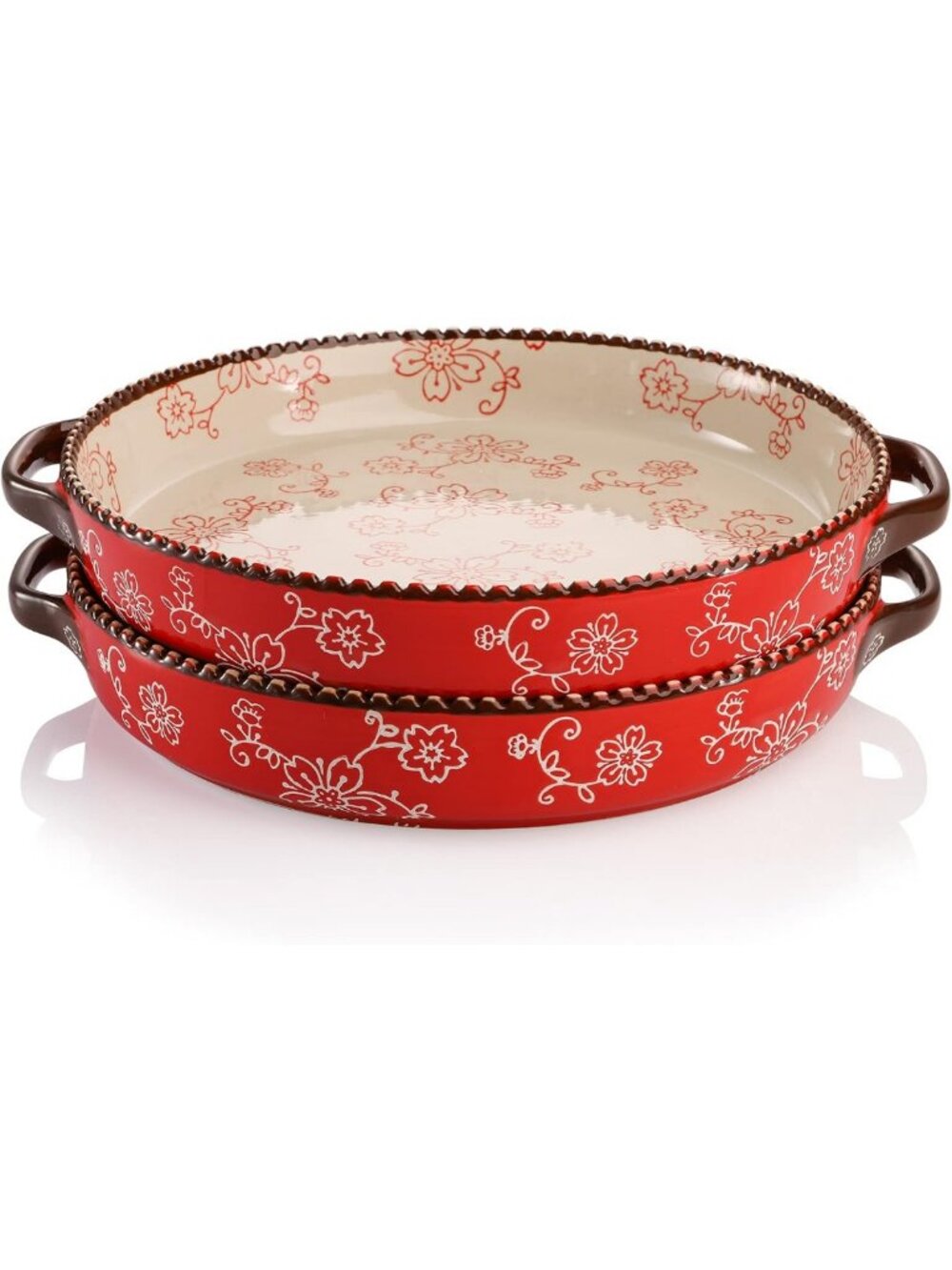 2 Pack 9-Inch Ceramic Pie Pans with Double Handles - Deep Quiche & Baking Dishes